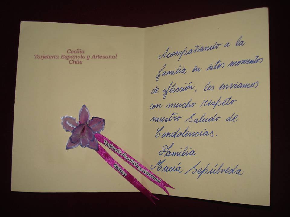 Tarjetería Española y Artesanal - Chile: Tarjeta de Condolencias