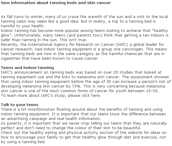 Tanning beds and skin cancer New information about tanning beds and