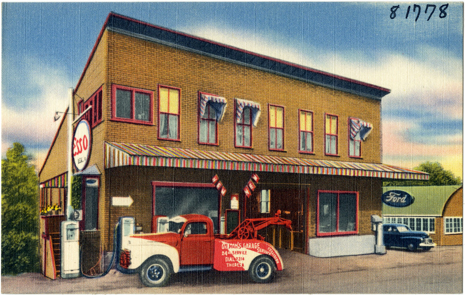 just a car guy service station and garages on postcards