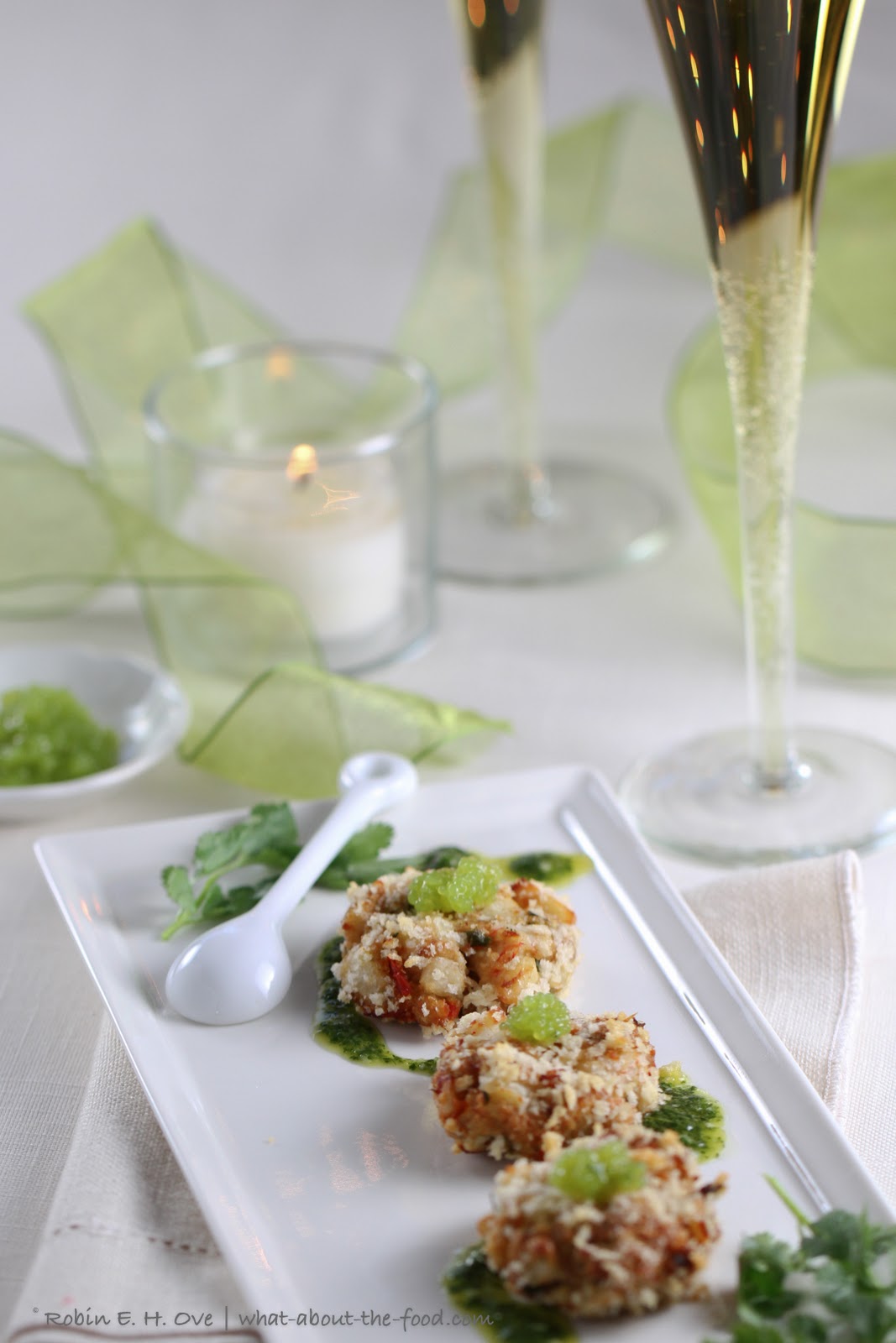 Crab Cakes with Lime Cilantro Aioli & Wasabi Caviar What about the food?