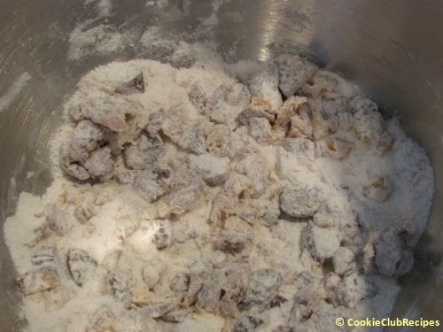 flour mixture with dates and walnuts