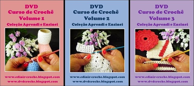 dvd curso em croche 3 volumes de flores em aprender croche com edinir-croche com frete gratis na loja curso de croche