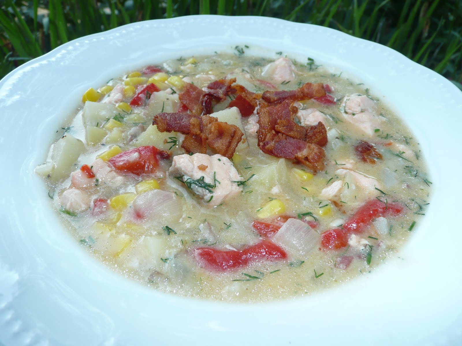 Everyday Dutch Oven Salmon and Corn Chowder