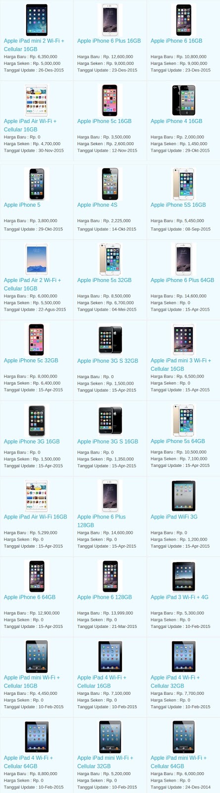 Daftar Harga Hp APPLE Februari 2016 Daftar Harga Hp APPLE Februari 2016