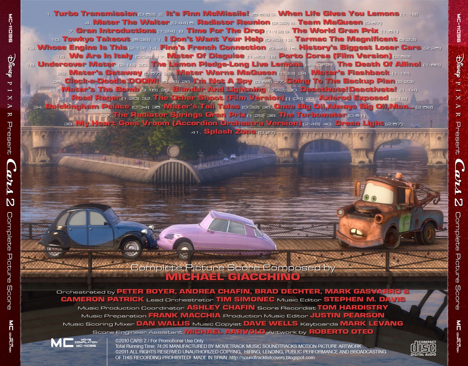 Soundtrack List Covers Cars 2 Complete (Michael Giacchino) Soundtrack List Covers Cars 2 Complete (Michael Giacchino)