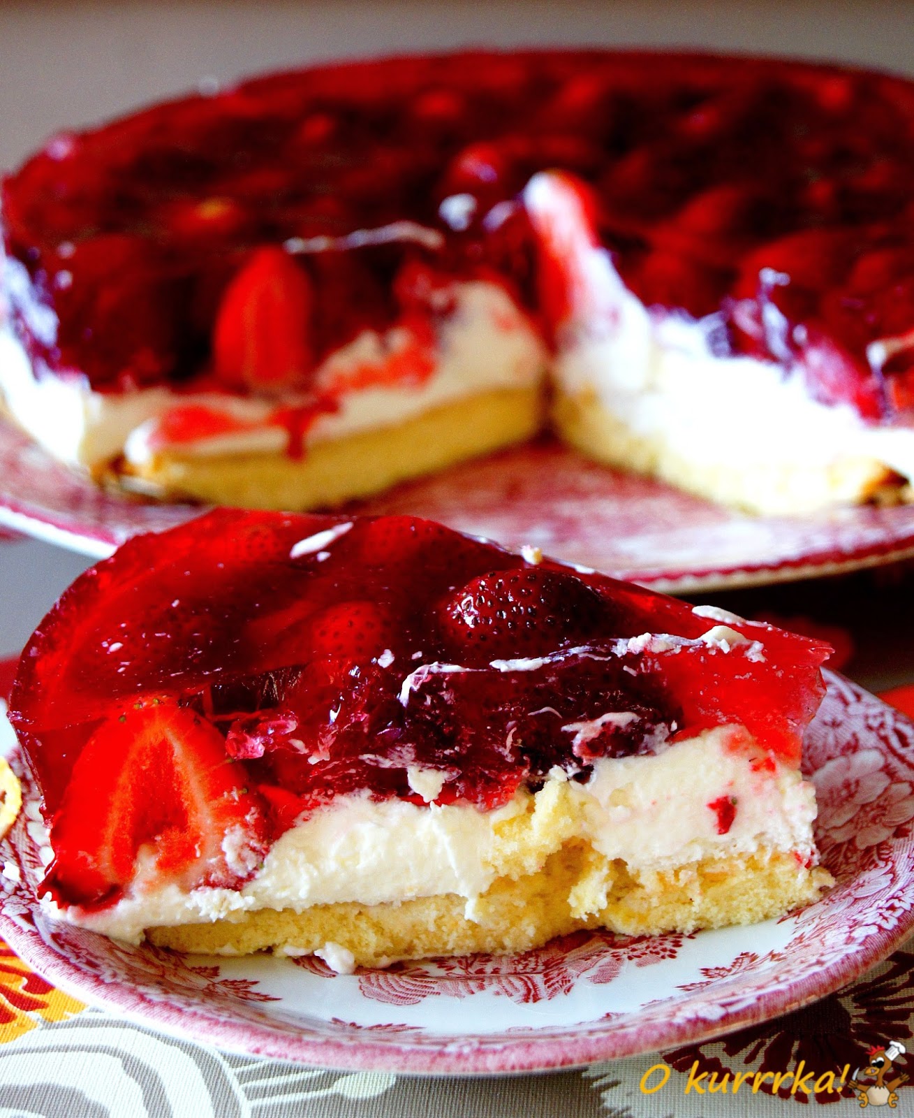 Okurrrka! English Strawberry spongecake with cream and jelly