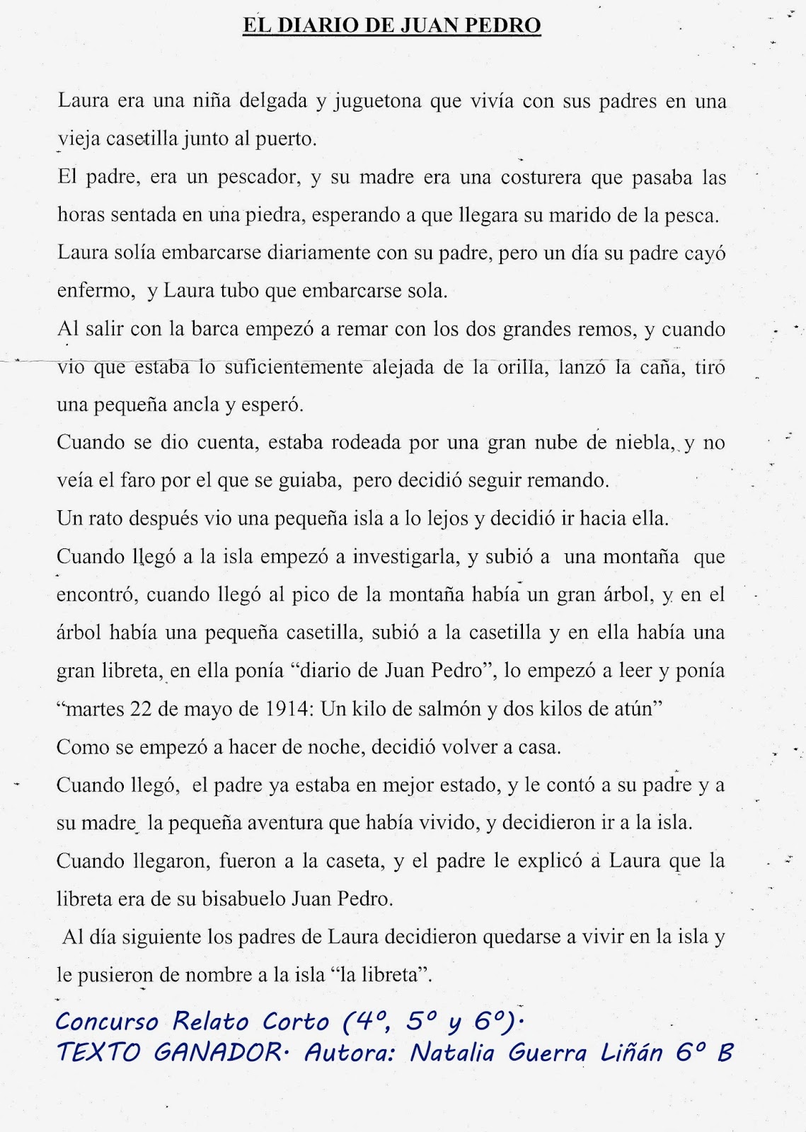 GANADORES Y FINALISTAS 1º CONCURSO LITERARIO DE RELATO CORTO (cursos 4º