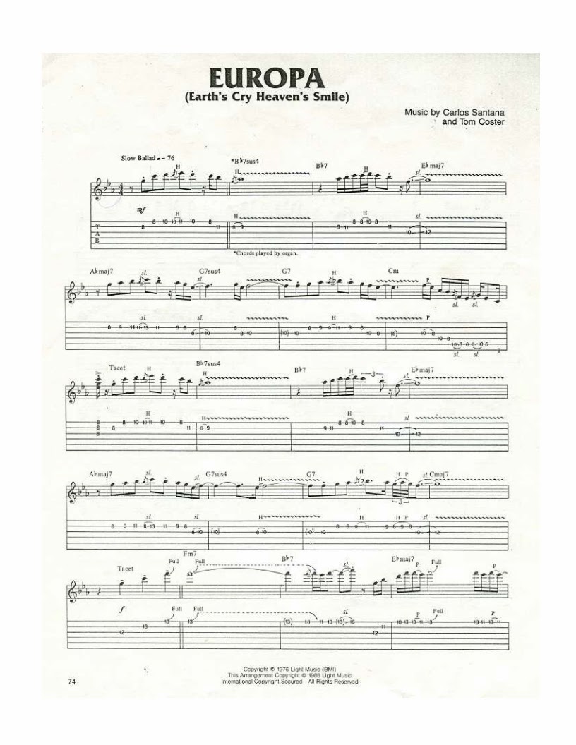 Carlos Santana Europa Partituras para Armonica