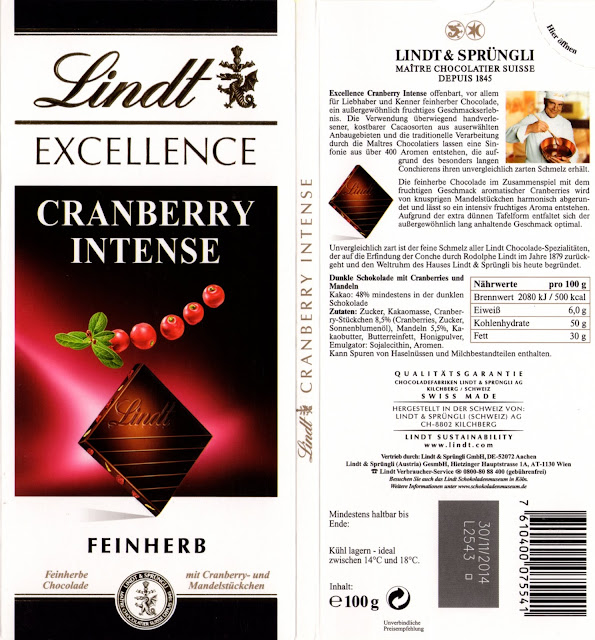 hors concours tablette de chocolat noir gourmand lindt excellence cranberry intense