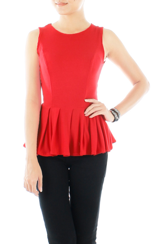 Basic Vanity Peplum Top - Red
