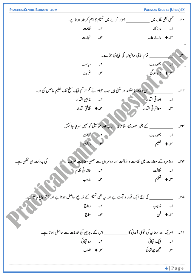 education-in-pakistan-mcqs-pakistan-studies-urdu-9th