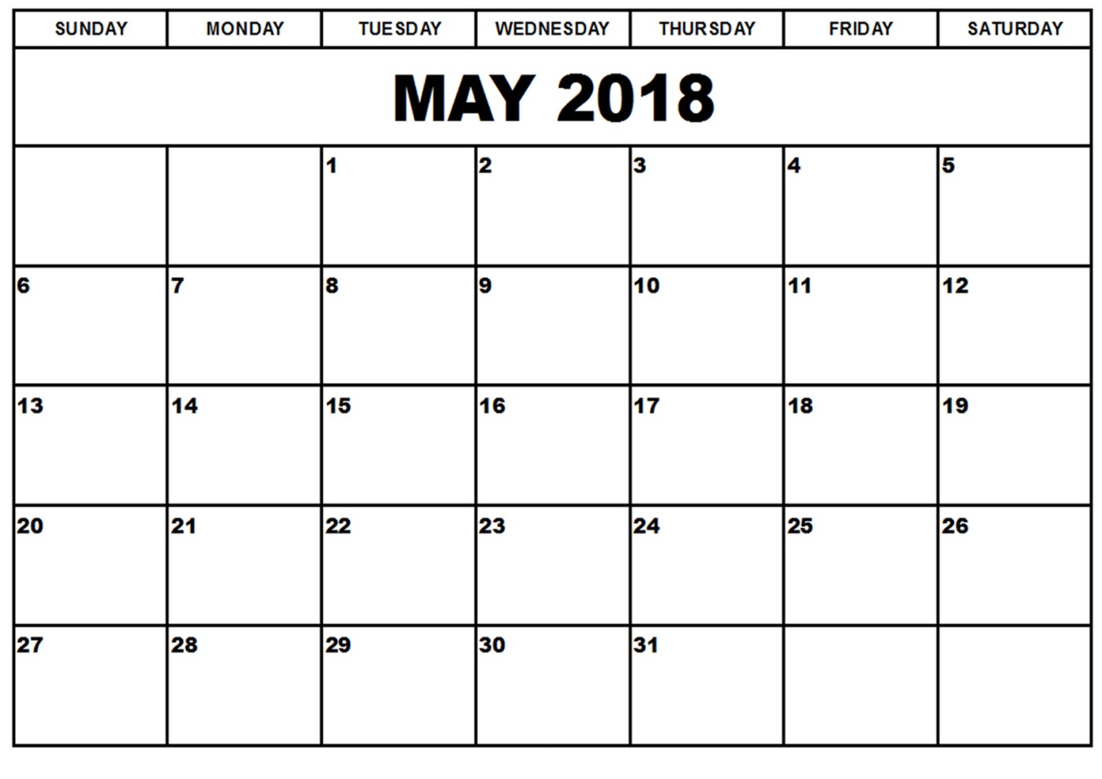 2018 calendar blank