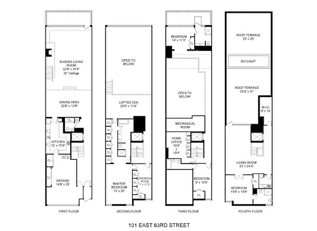 Floor plans of all four floors of the house