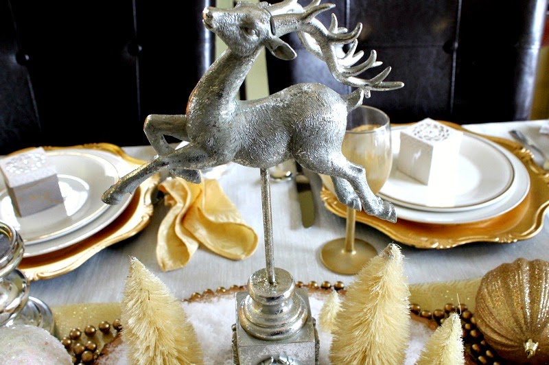 silver and gold holiday decor, deer,rustic
