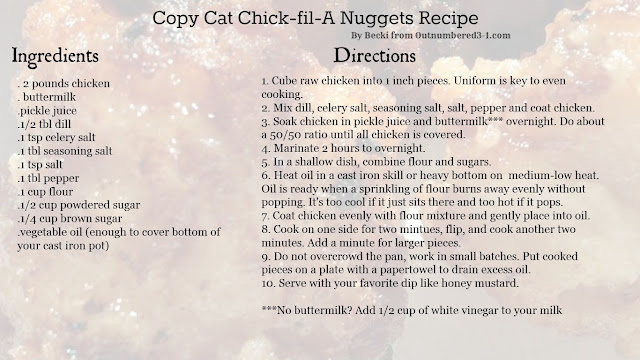 Copy Cat Chick Fil A Nuggets Recipe Card
