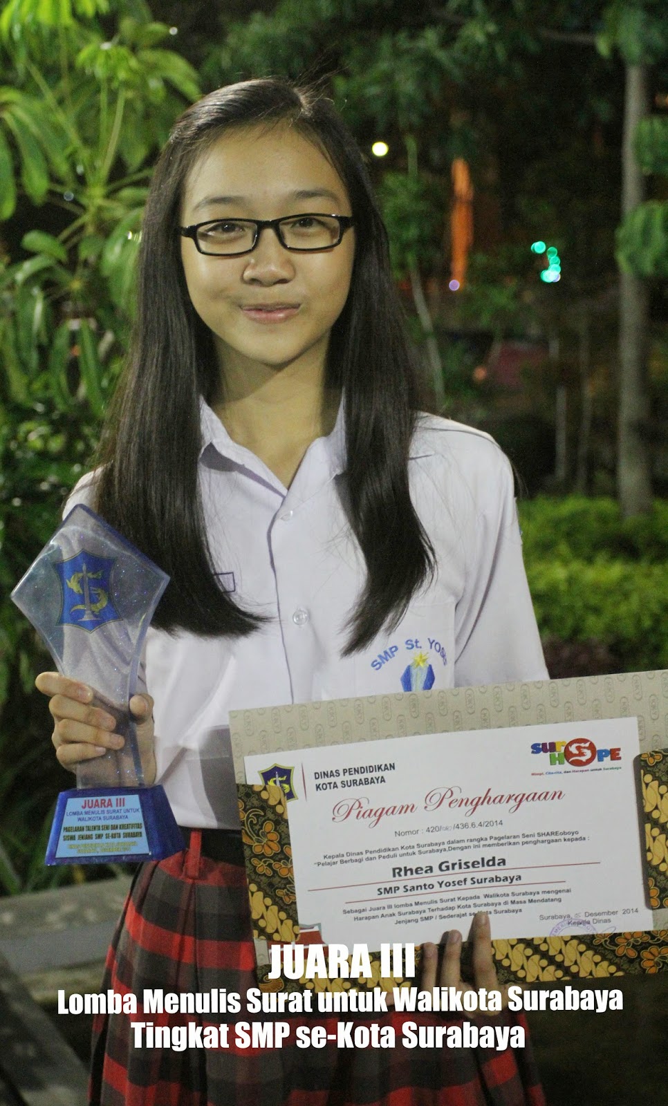 Rheagriselda Juara 3 Lomba Menulis Surat Untuk Ibu Walikota