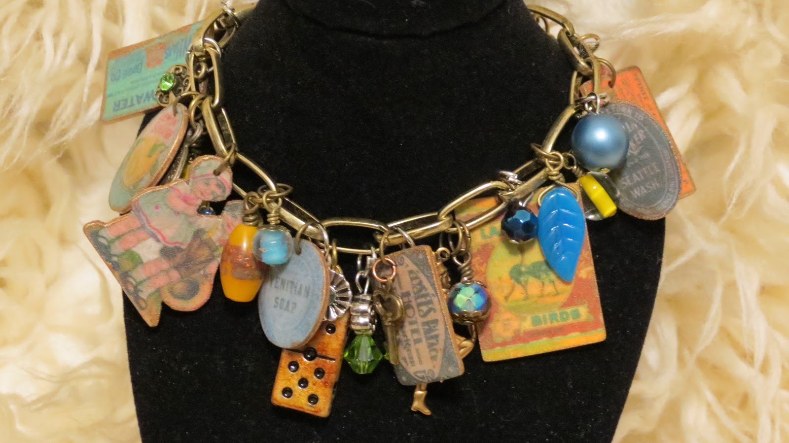 Vic's Creations Charm Bracelets using Shrink Plastic Vintage Ephemera