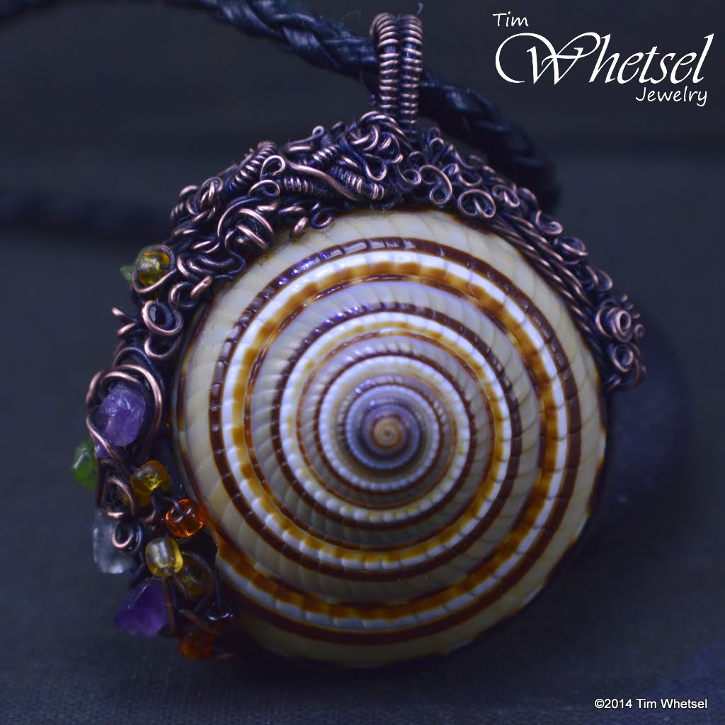 Wire Wrapped Sundial Seashell Necklace Pendant - ©2014 Tim Whetsel Jewelry