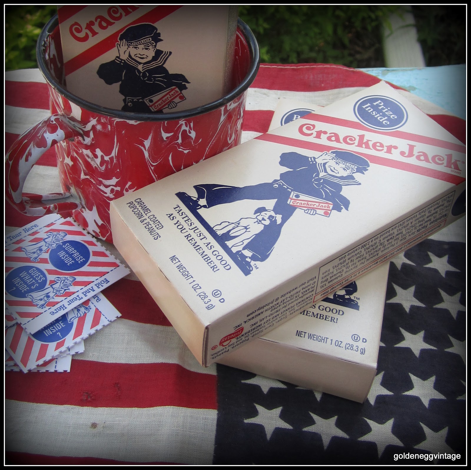 Golden Egg Vintage REDNESDAY Cracker Jacks and Enamel Ware