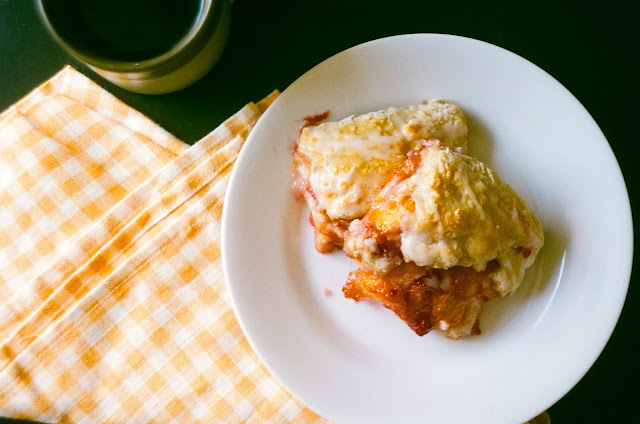 Peach & Raspberry Pie Biscuits with Lemon-Ginger Glaze