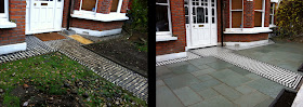 Victorian mosaic porch, bays, path and stone paving