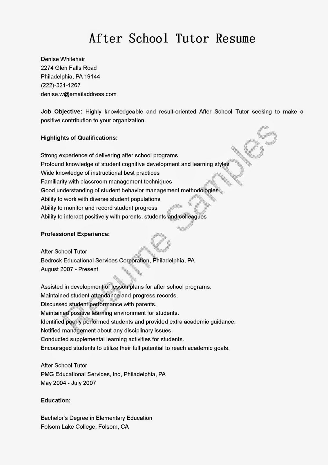 resume samples after school tutor resume sample after school program resumes