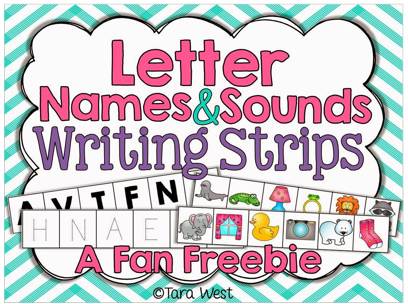 http://freebie-licious.blogspot.com/2014/06/letter-names-sounds-writing-strips.html