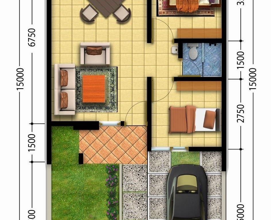 46 Desain rumah 2 kamar tidur