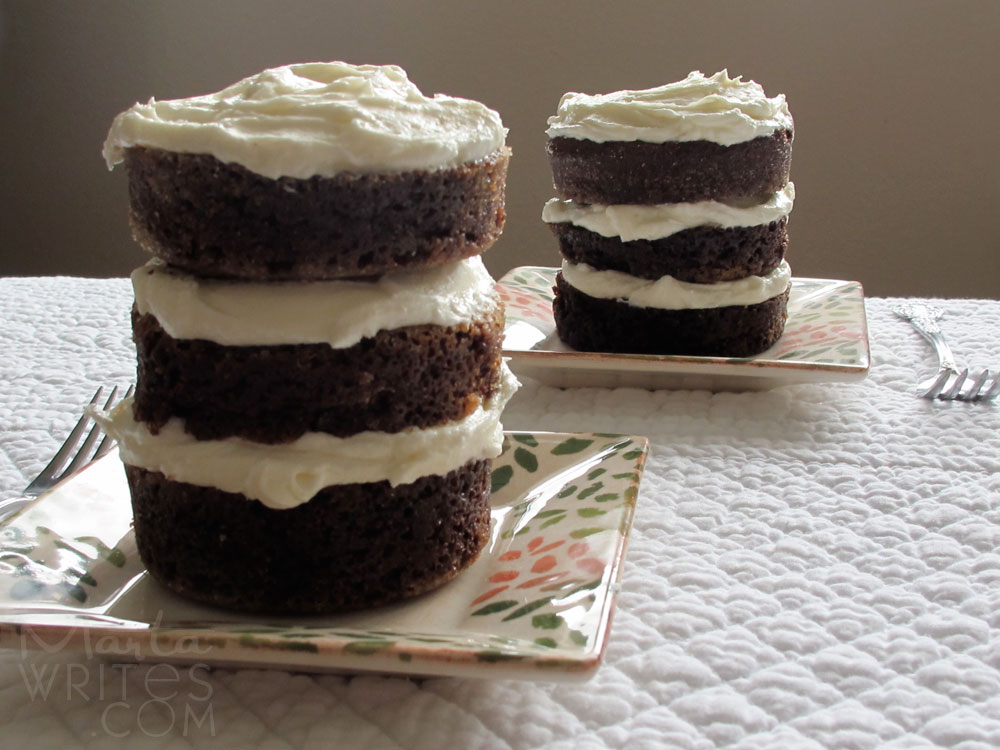 marta writes mini chocolate cakes baked in ramekins and stacked into