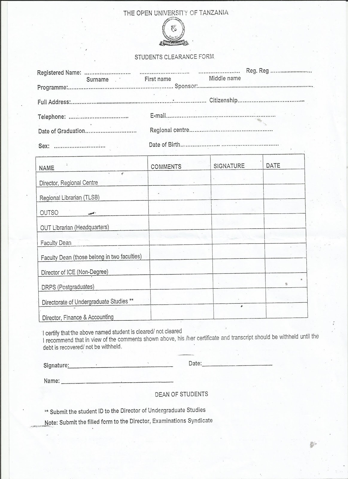 clearance form japhet masatu students clearance form the open clearance form japhet masatu students clearance form the open