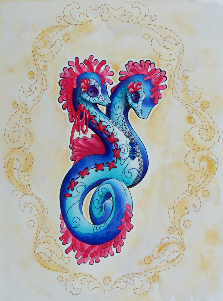 Two Headed Seahorse Acrylic Painting
