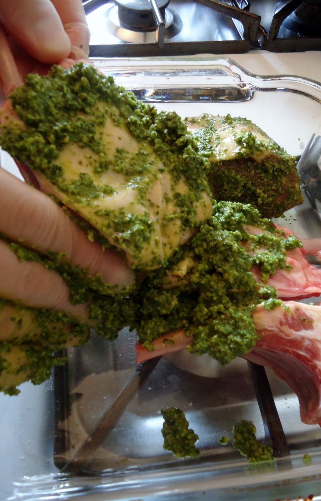 FIVE O'CLOCK FOOD Roasted Double Lamb Chops with KaleWalnut Pesto