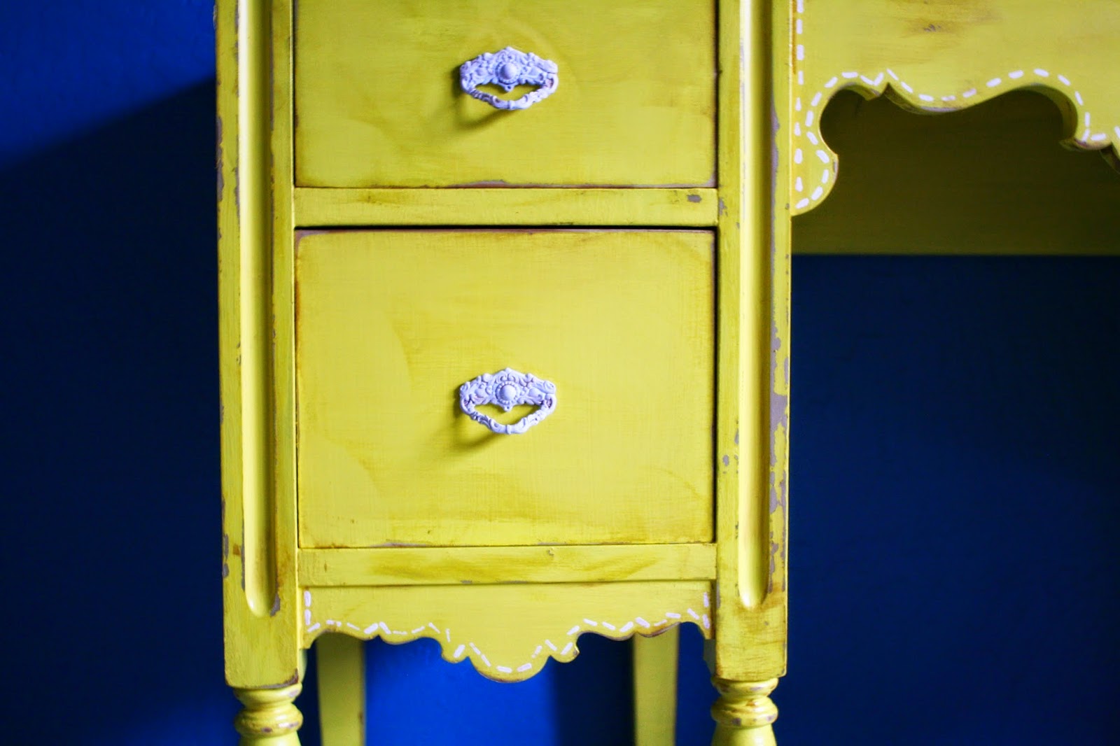 The Turquoise Iris Furniture & Art Antique Yellow Desk / Dressing Vanity