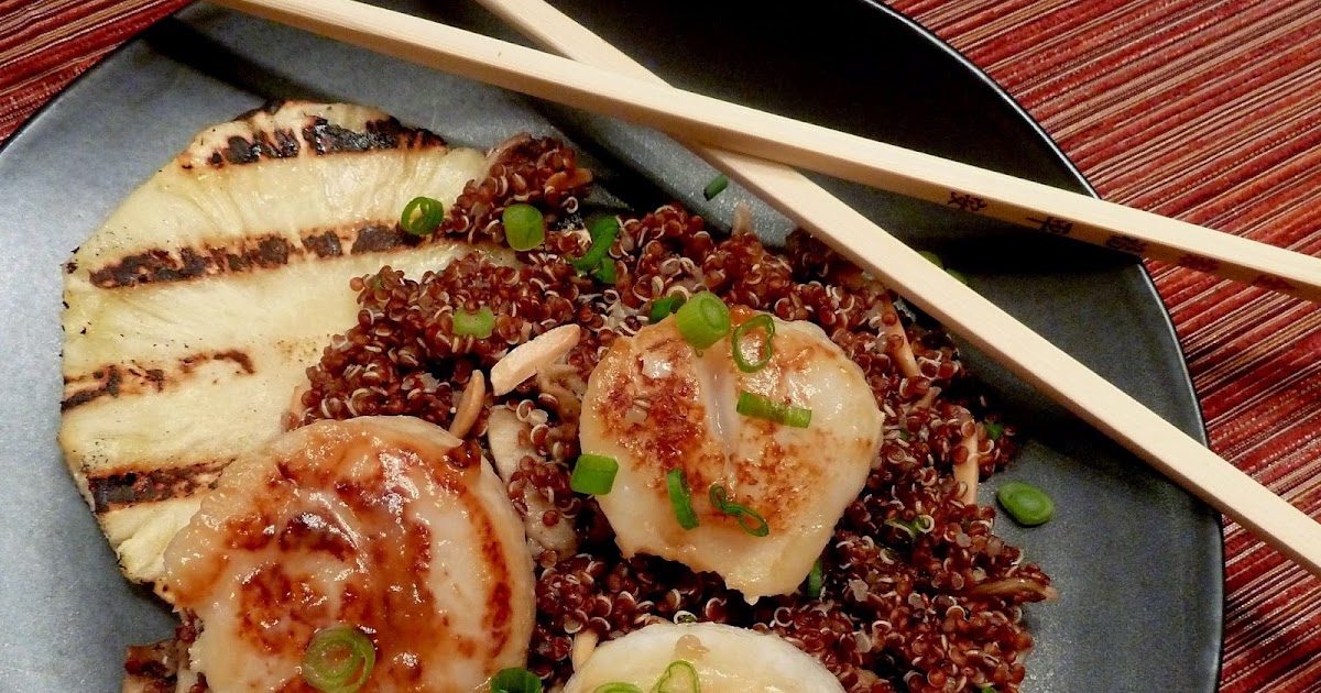 Cracked Pepper MisoGlazed Scallops with Quinoa and Grilled Pineapple