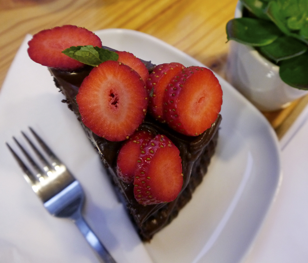 Chocolate Cake Chocolate cake, Dundee cafe, strawberries, The Flame Tree Cafe