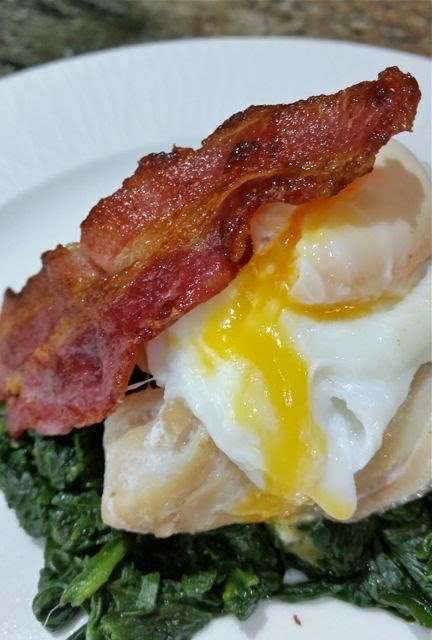 smoked cod and eggs smoked cod, eggs, spinach, bacon