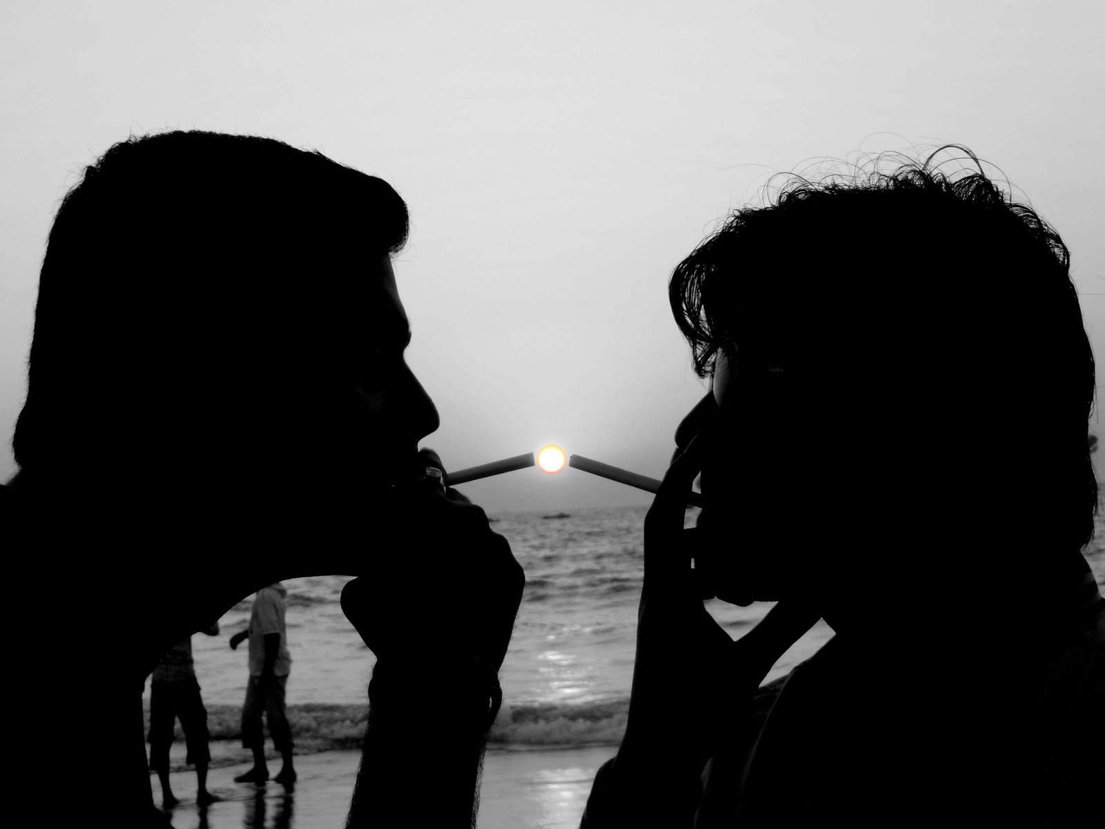 Creative Lighting the Cigarette with sun black and white photography