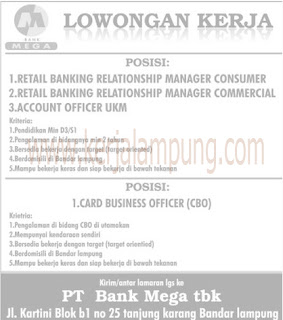 Lowongan Kerja Bank Mega Lampung Mei 2013