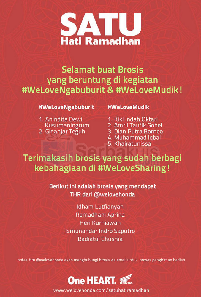 Pemenang Kontes Satu Hati Ramadhan We Love Honda Pemenang Kontes Satu Hati Ramadhan We Love Honda