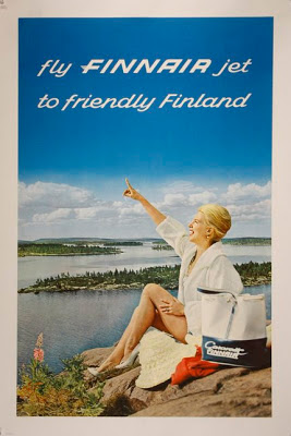 classic posters, free download, graphic design, national park, retro prints, travel, travel posters, vintage, vintage posters, Fly Finnair Jet to Friendly Finland - Vintage Finland Travel Poster