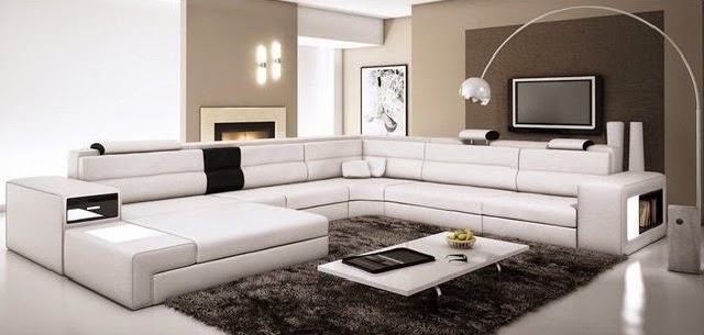 White Minimalist Italian Leather Sectional Sofa