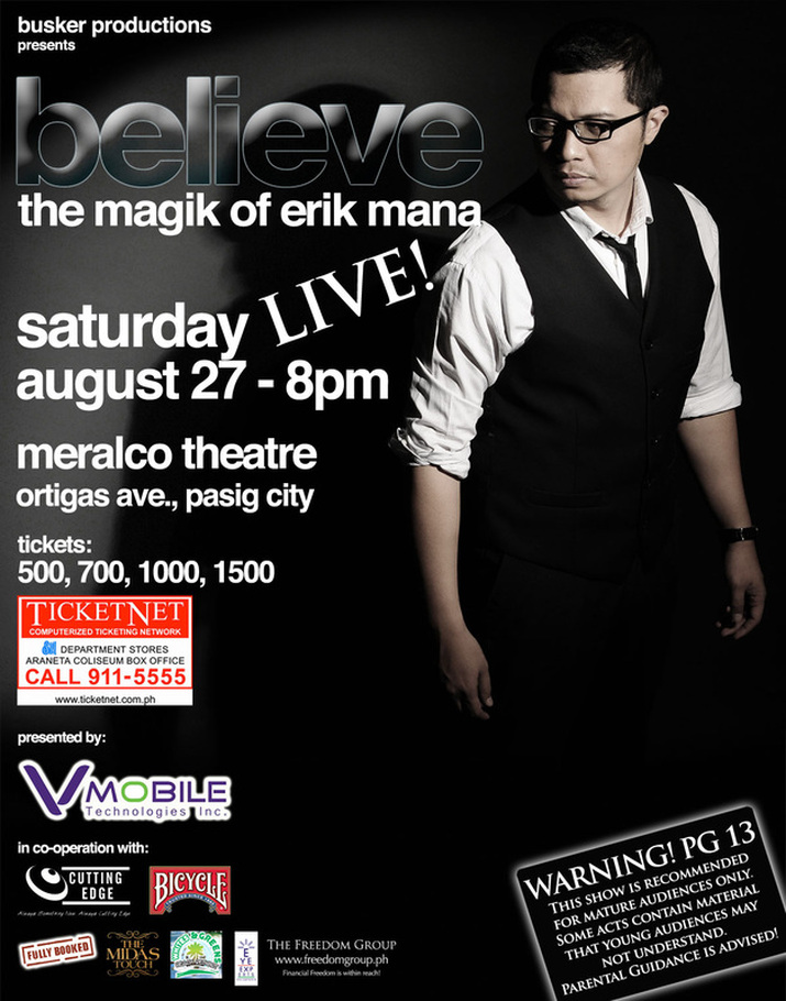 Erik Mana will perform live at the Meralco Theatre