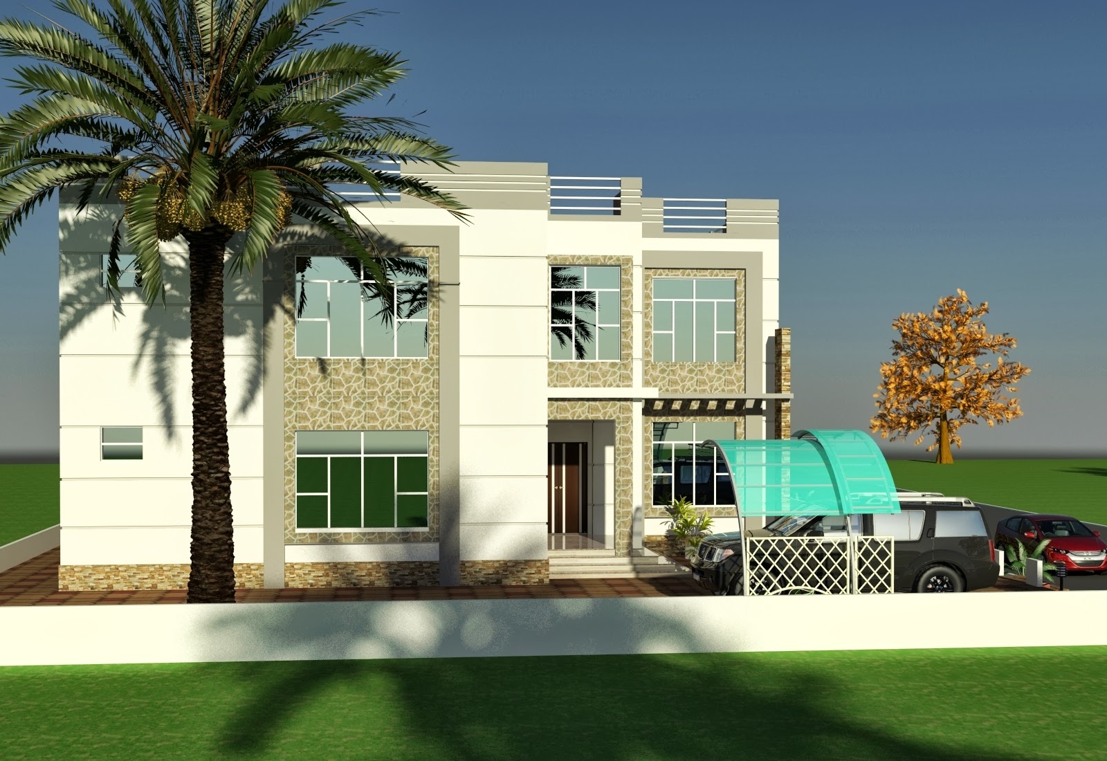 3D Front Oman ViLLA House Design Front Elevation ,In 6