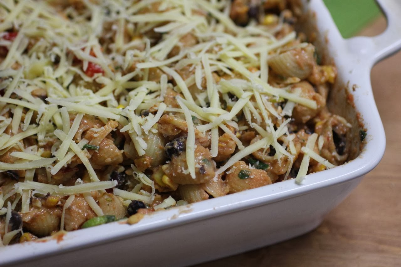 Green Gourmet Giraffe Vegetarian enchilada pasta bake for Louise's