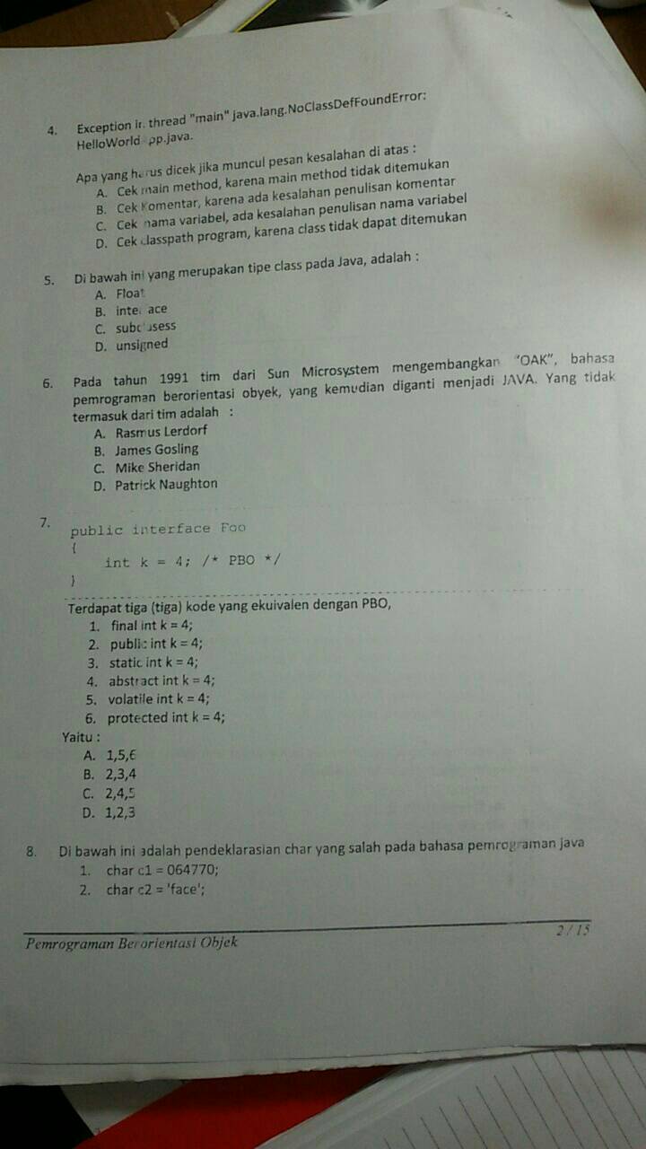 Wibu Gunadarma Soal UAS PBO (Pemrograman Berorientasi