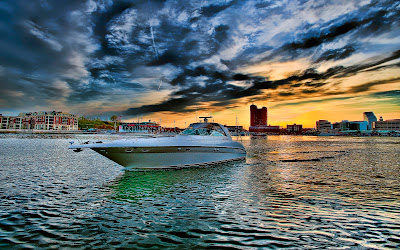 Leaving City Boat Full HD Beach Water Nature Background Wallpaper Widescreen