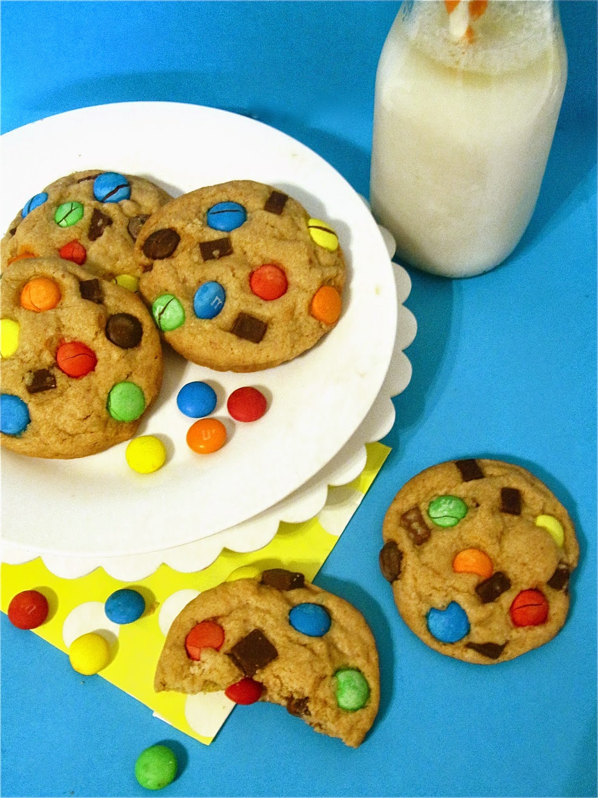 Rainbow M&M Chocolate Chunk Cookies - Lindsay Ann Bakes