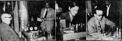 Doctor O. Bernstein, Jan-Heinz Donner y Héctor D. Rossetto en el Torneo Internacional de Ajedrez de Barcelona 1952