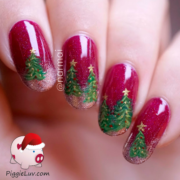 piggieluv christmas trees nail