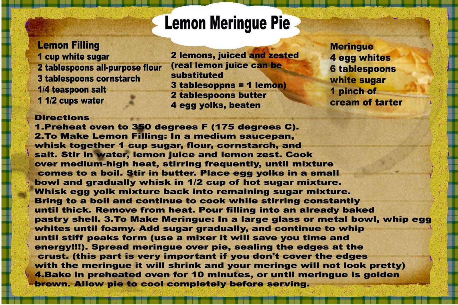 Grandma's Vintage Recipes LEMON MERINGUE PIE